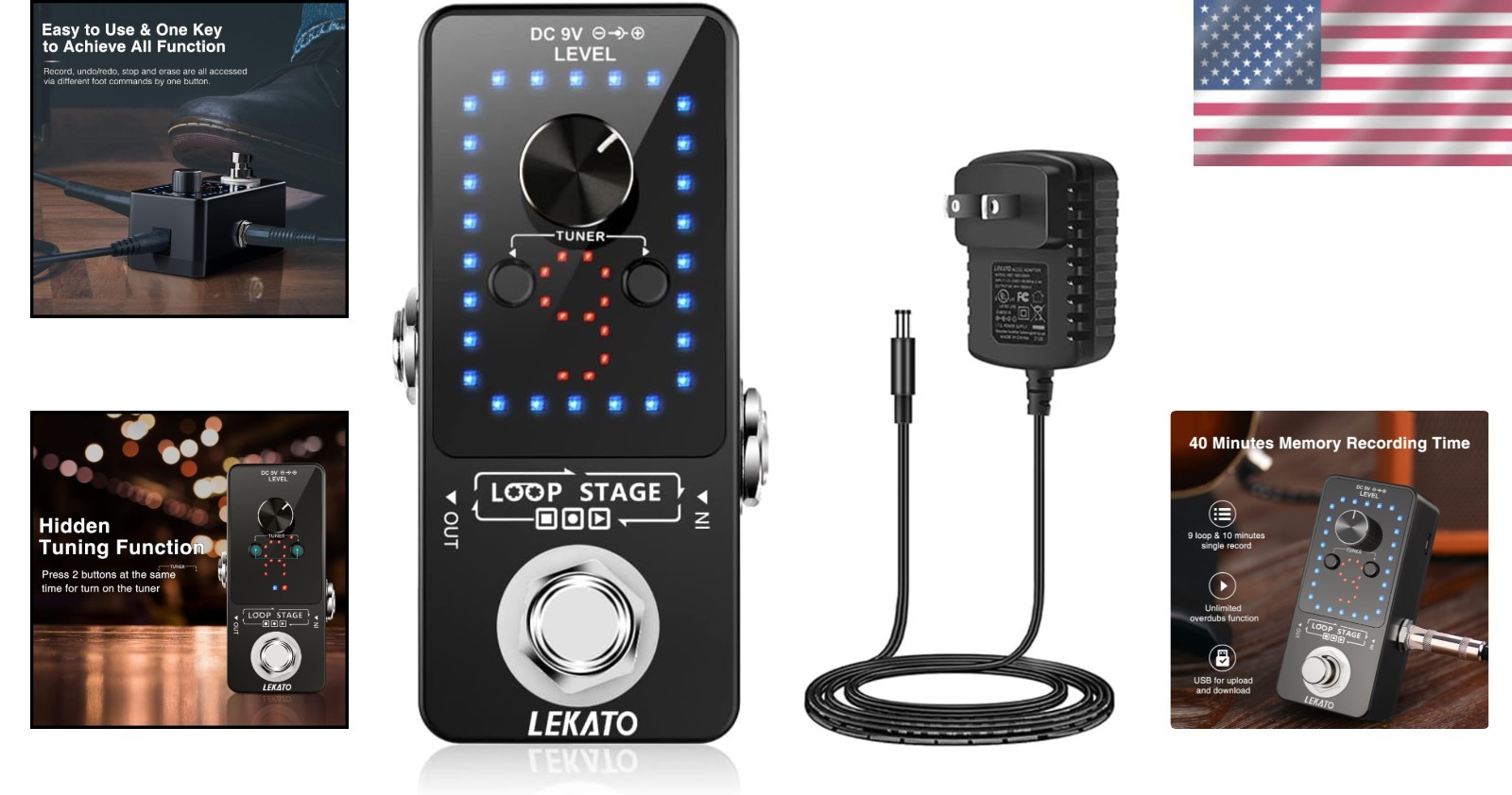 Guitar Looper Effect Pedal - 9 Loops, 40min Record Time, USB
