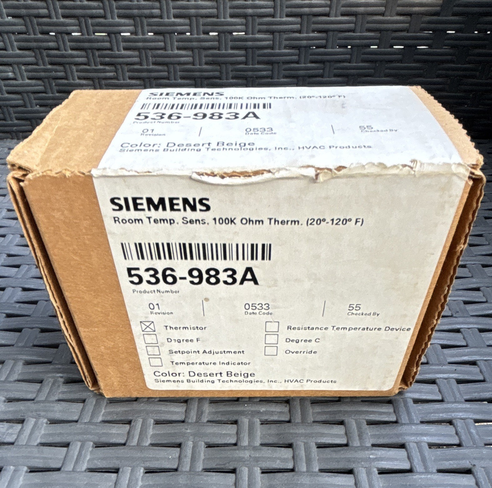 Siemens 536-983A Room Temperature Sensor 100K Ohm Thermistor Desert Beige