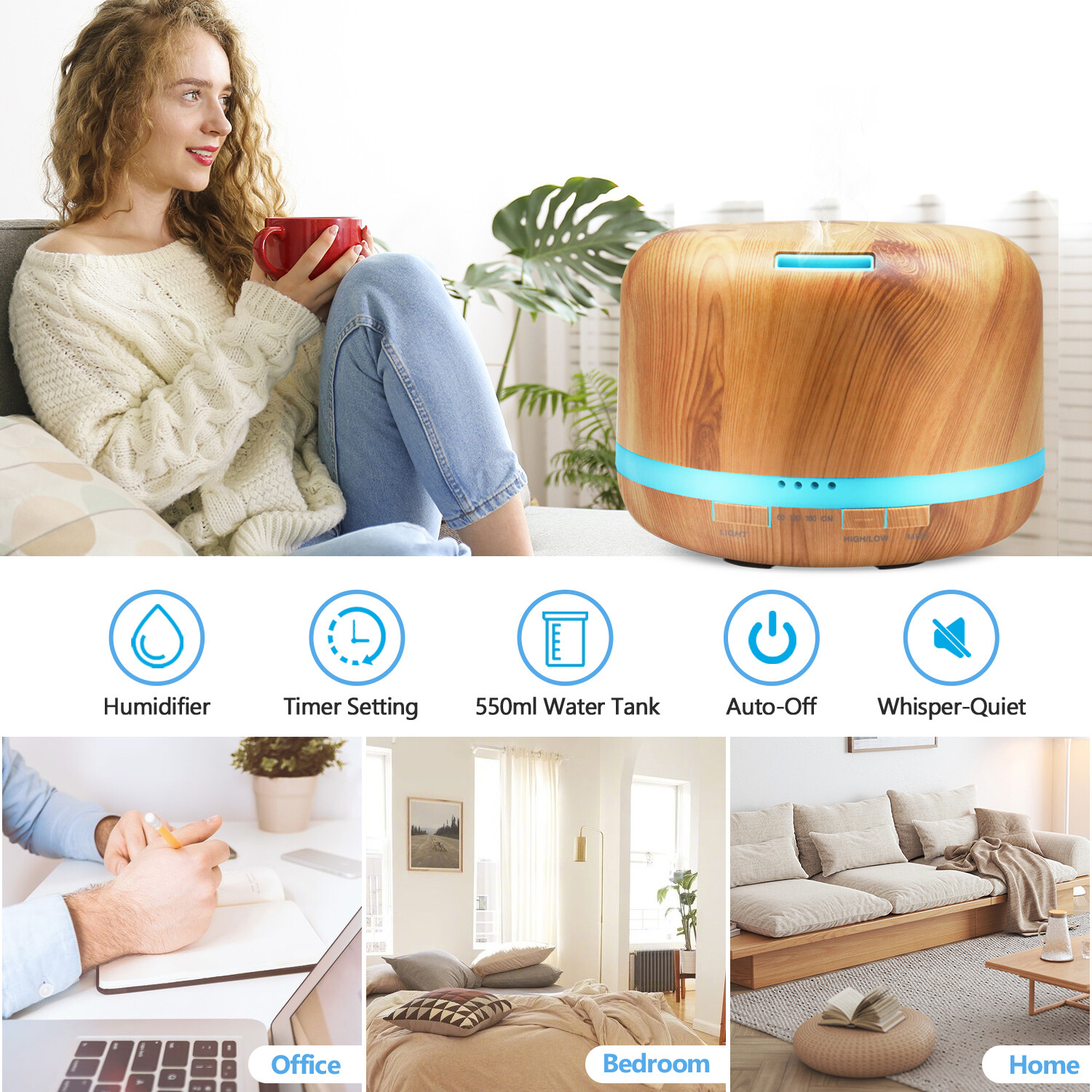 Daroma 500ml Ultrasonic Aroma Diffuser,Remote control,5 In 1cool Mist Humidifier