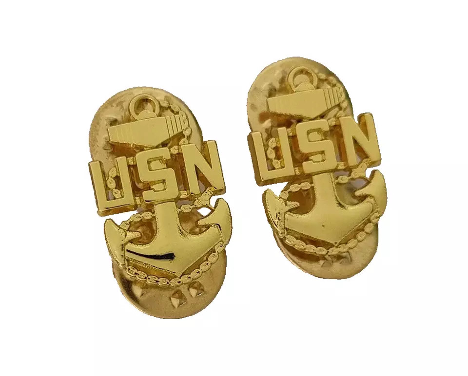 PAIR USN NAVY CHIEF PETTY OFFICER MINI BASIC ANCHOR MINI DRESS LAPEL PIN BADGE