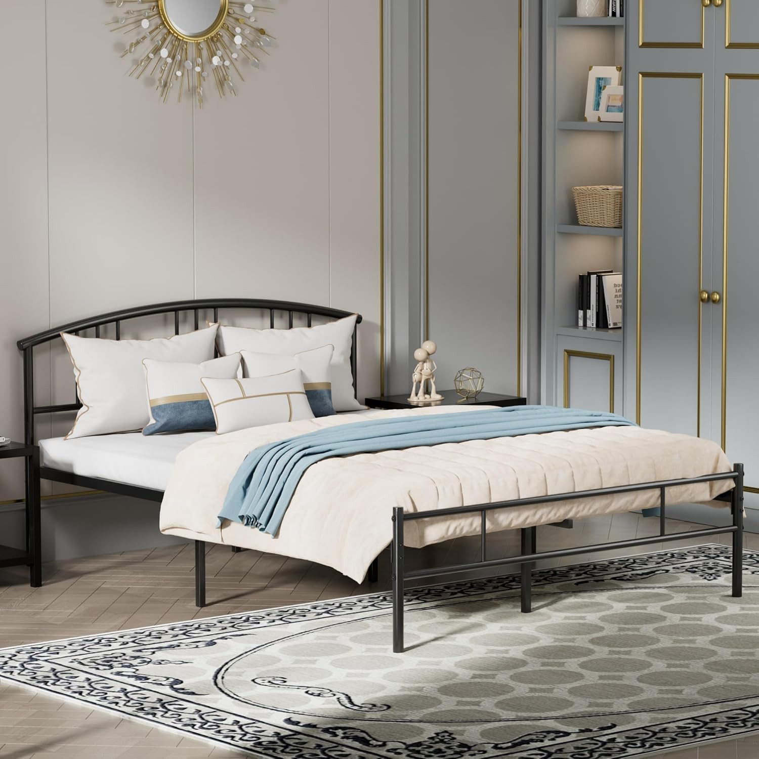 Sturdy Queen Bed Frame with Headboard, 14" Metal Platform, No Box Spring Needed