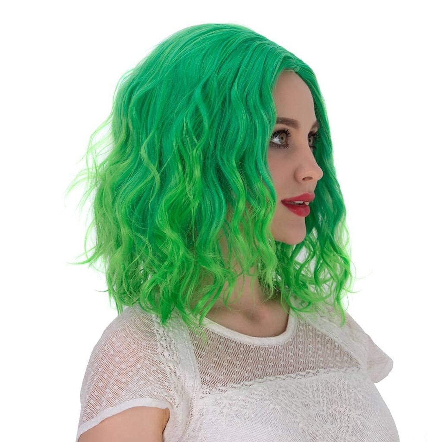 Aicos Short Curly Green Bob Wig - 35cm Fashion Heat Resistant Anime... Fast Ship