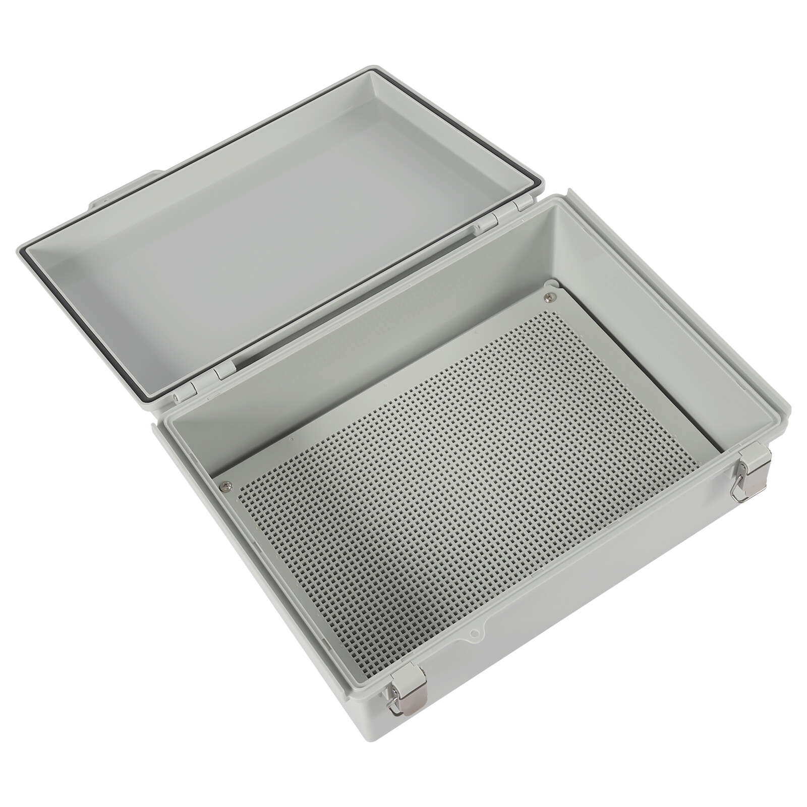 Grey Hinged Cover Latch Junction Box with Mounting Plate + Cover
