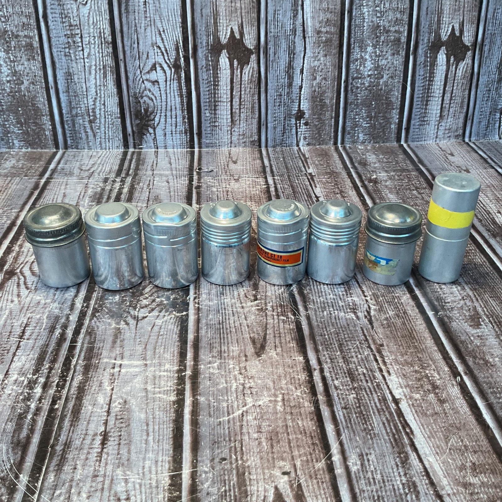 8 Vintage Metal Aluminum Film Canisters Screw-Top Lids Retro Camera Gear