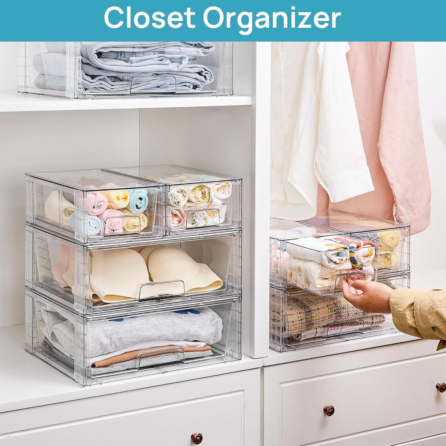 3 Pack Stackable Storage Drawers, Easily Assemble Acrylic Bathroom Undersink ...