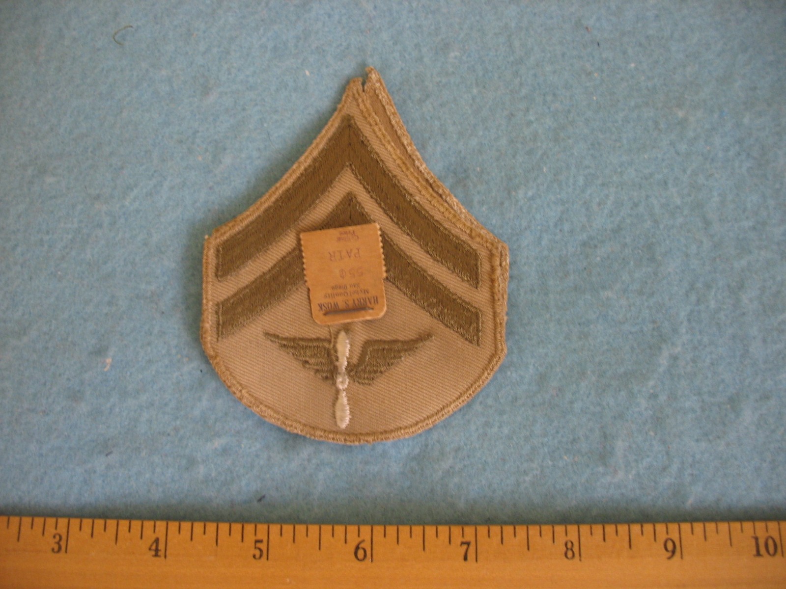 NOS WWII pair US Army Air Corps Corporal Stripes Chevrons w/ price tag near mint