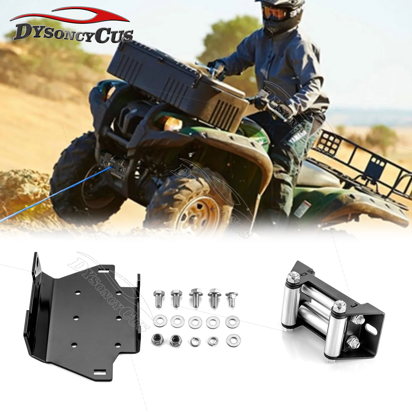 ATV Winch Mounting Plate+4 7/8'' Roller Fairlead For Yamaha Grizzly 550/700