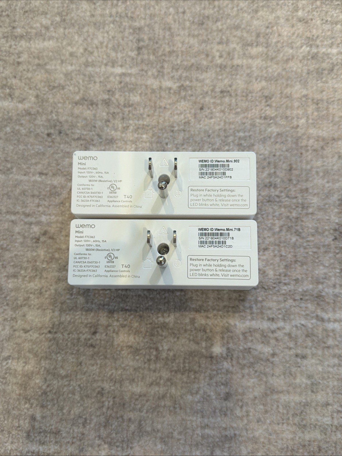 2 Wemo Mini F7C063 WiFi Smart Plugs Ships Same Day