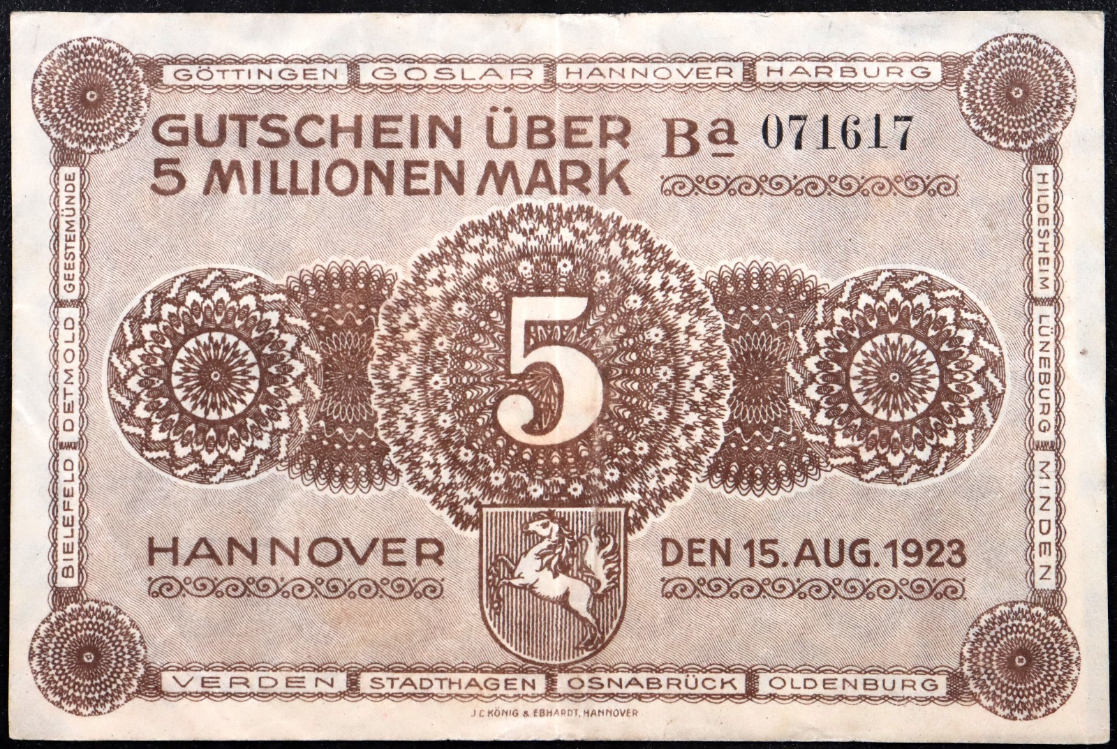 HANNOVER et. al. 1923 "Handelskammer" 1 Million Mark Inflation Notgeld Germany