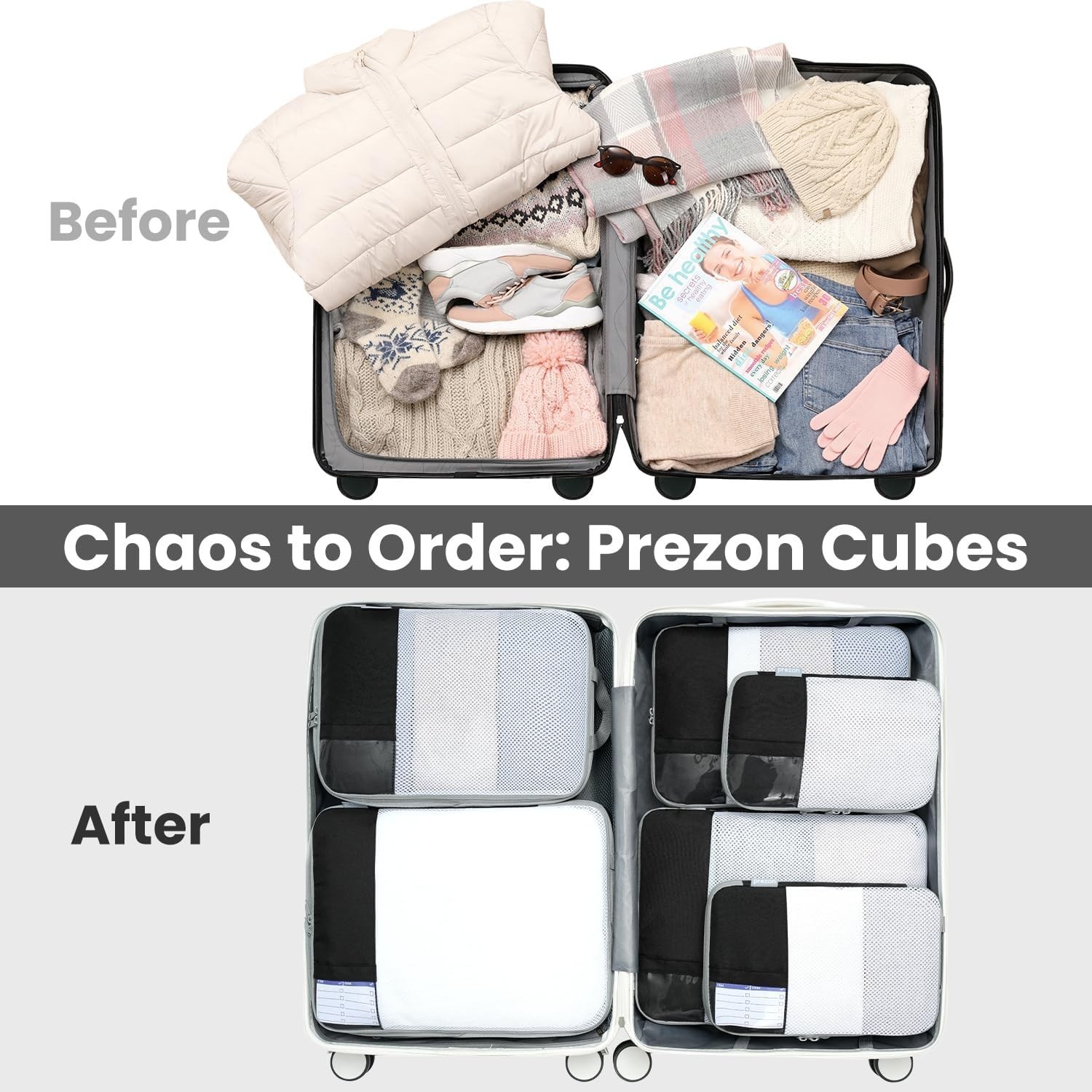 Durable Travel Packing Cubes - 6-Piece Set for Effortless Packing Efficiency