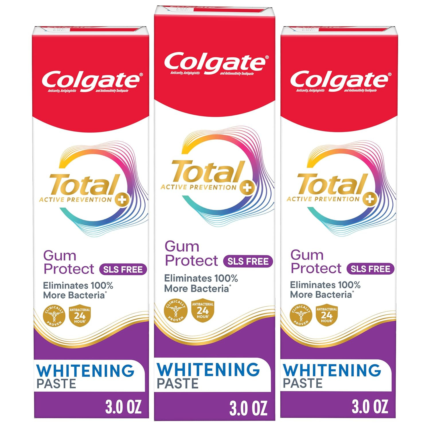 Total Active Prevention Gum Protect Whitening Toothpaste, 3 Pack, SLS Free Gingi
