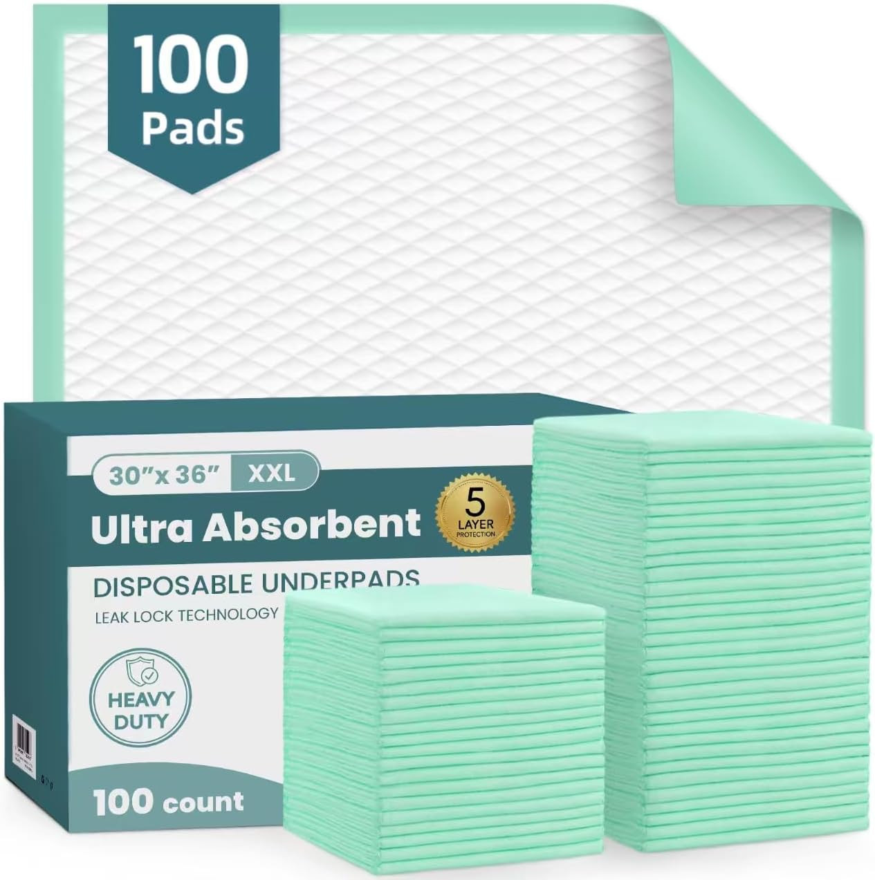 100 Pack Disposable Underpads 30" X 36" Incontinence Chux Pads, Heavy Duty Leakp