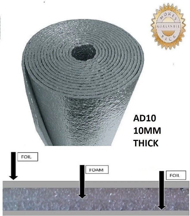 R12 HVAC Duct Wrap REFLECTIVE Insulation 2-Sided Foam Core 4FT X 25FT (10mm)