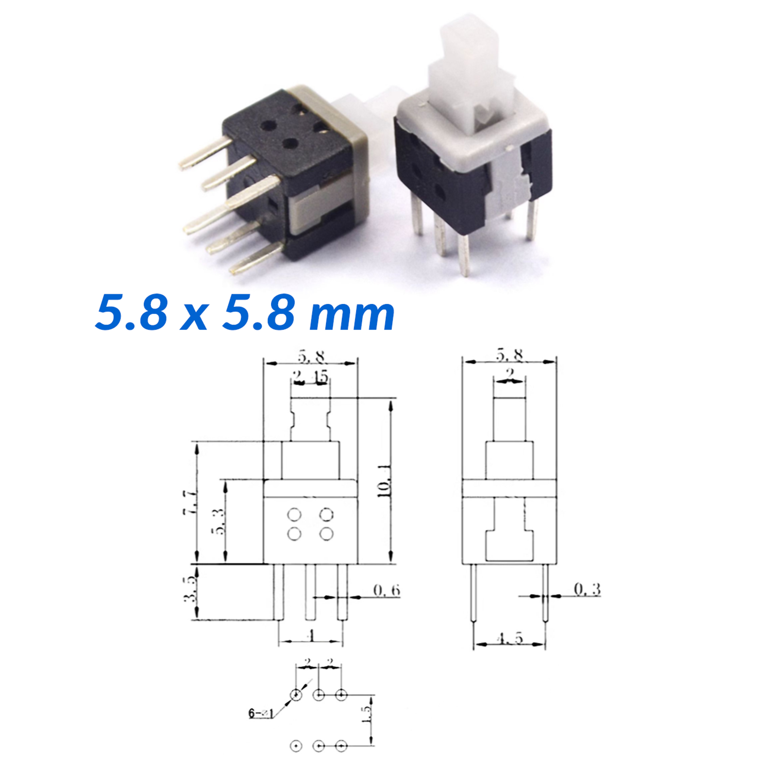 Mini Latching / Momentary PCB Push Button Switch 6 Pin 5.8x5.8 7x7 8x8 8.5x8.5mm
