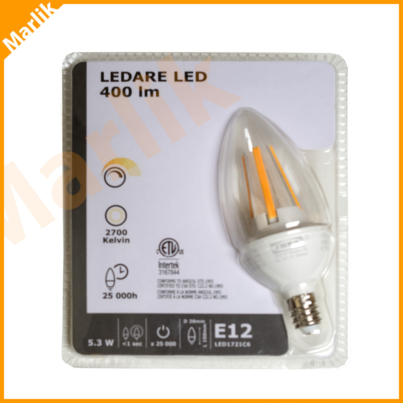 Ikea Ledare E12 LED Candle Bulb 400 Lm, Dimmable, 2700 K, 5.3 W, 403.888.10, NEW
