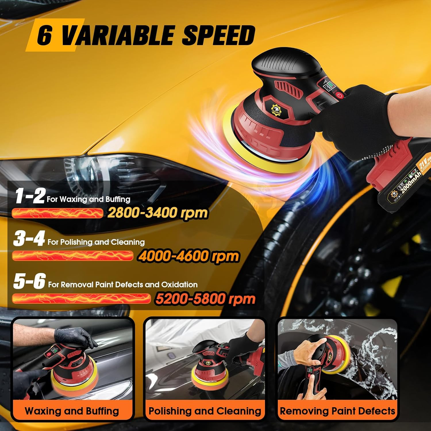 Cordless Car Buffer Polisher Kit [2X 2000Mah 21V Batteries & 18 PCS Attachments]