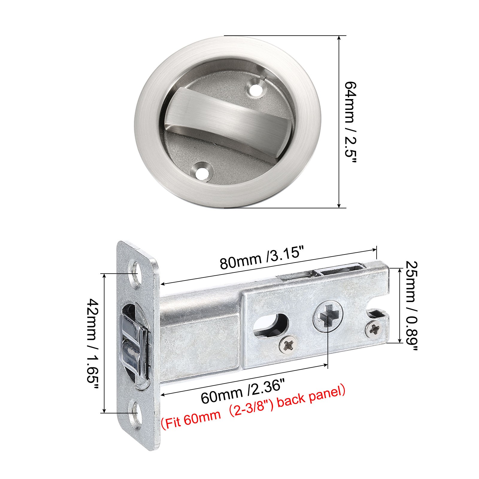 2Pcs Round Recessed Door Lock with Color Coded Indicators 2 3/8" Backset Silver