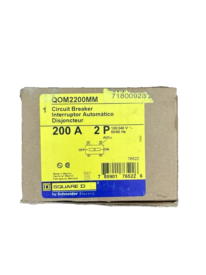 NEW Square D QOM2200MM 200 Amp 2 Pole 1 Phase AC Circuit Breaker