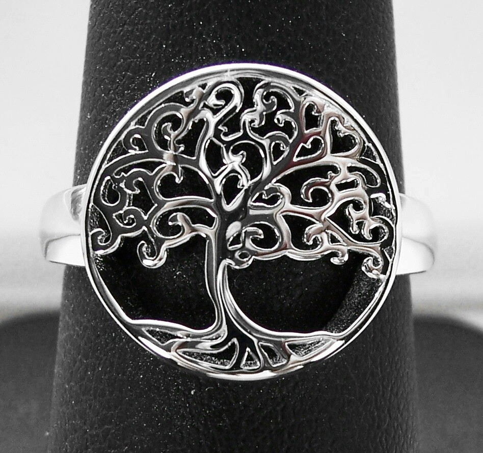 Round Tree Of Life Ring 925 Sterling Silver High Polished Women's