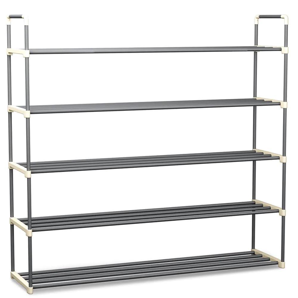 Weymouth Home Shoe Rack Gray Polymer Durable Construction 30-Pairs x 5-Tier