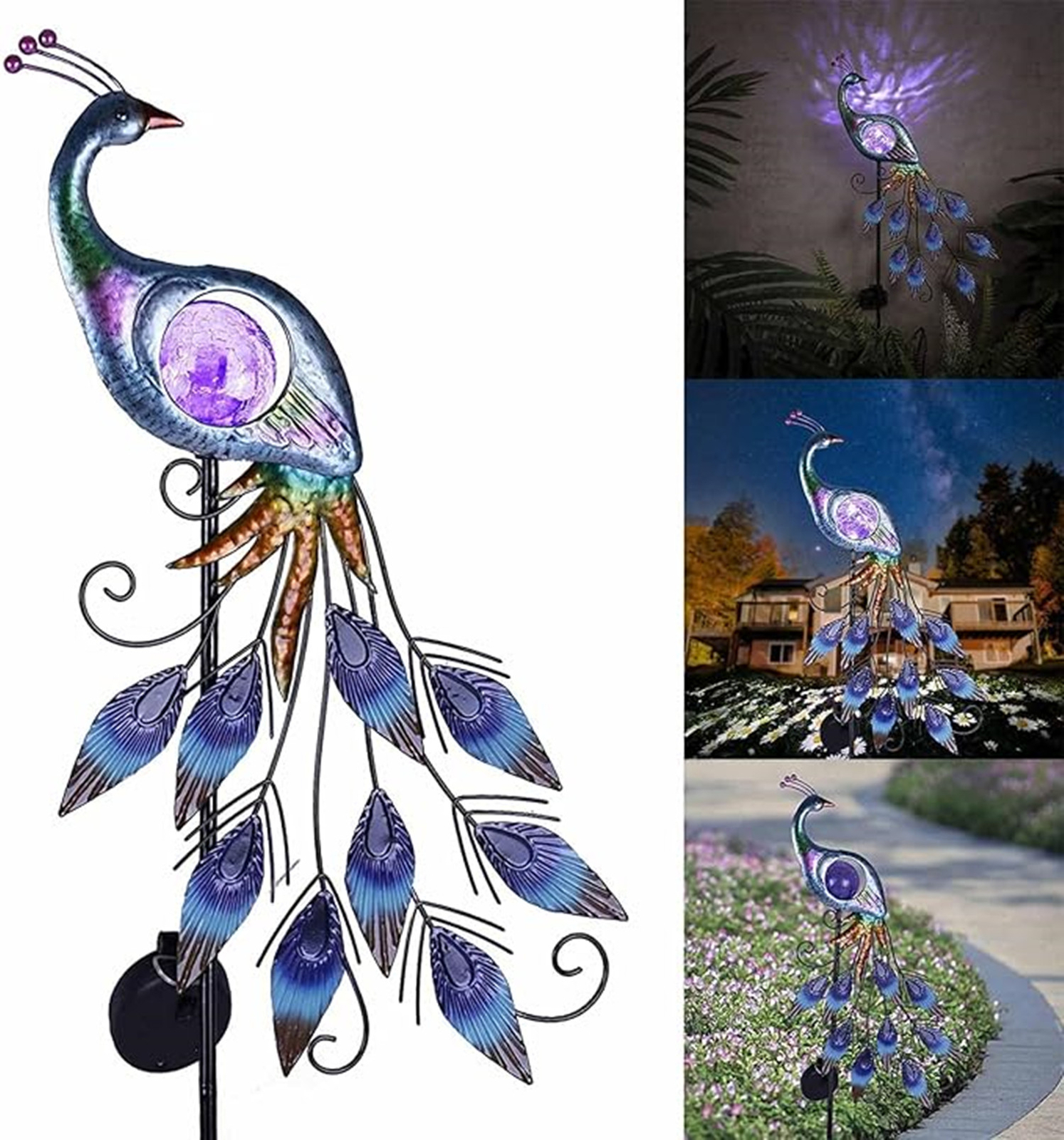 Metal Peacock Solar Lights Garden Stake Lights Waterproof Solar Landscape Lights