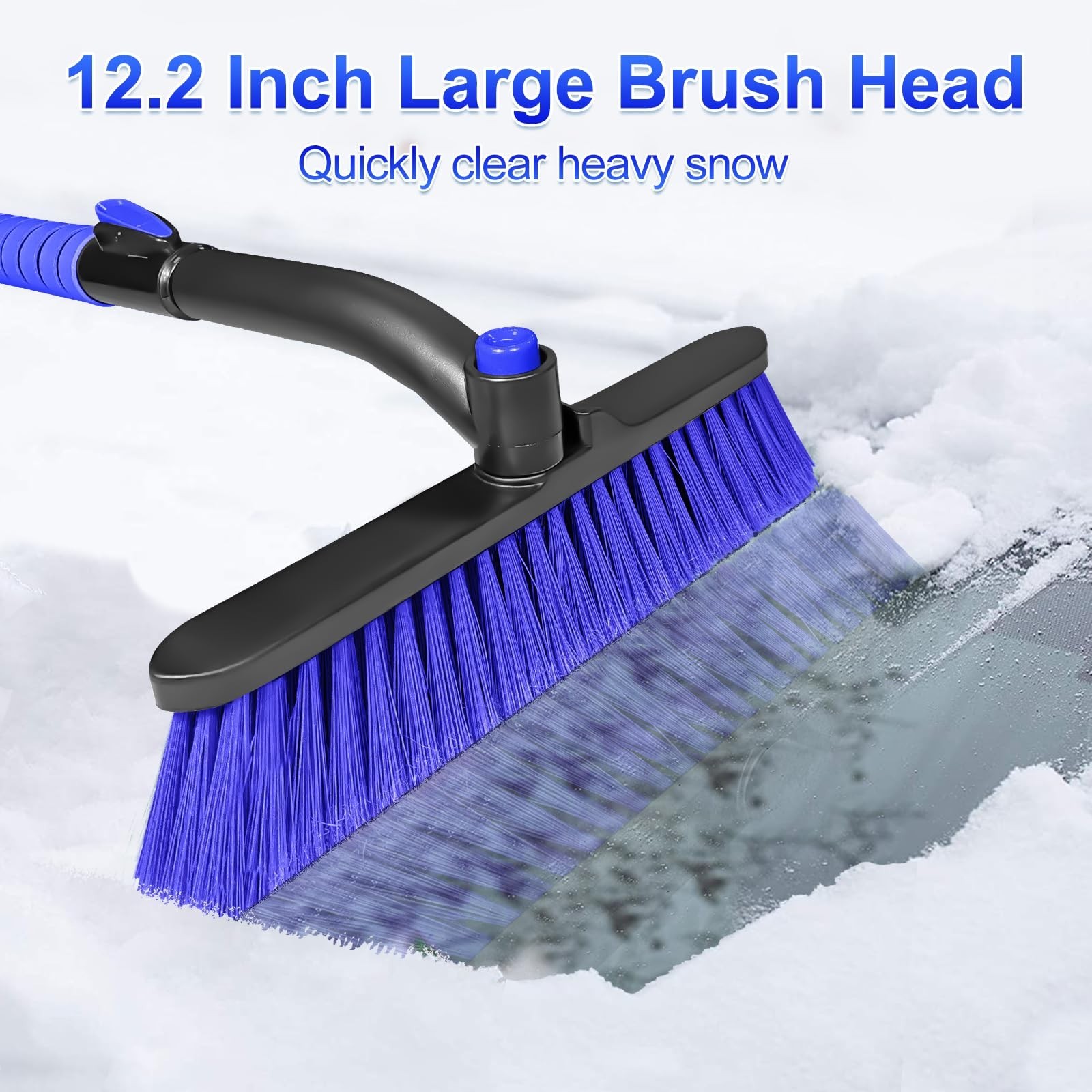 35" Extendable Ice Scraper & Snow Brush for Car Windshield - Foam Grip, Blue