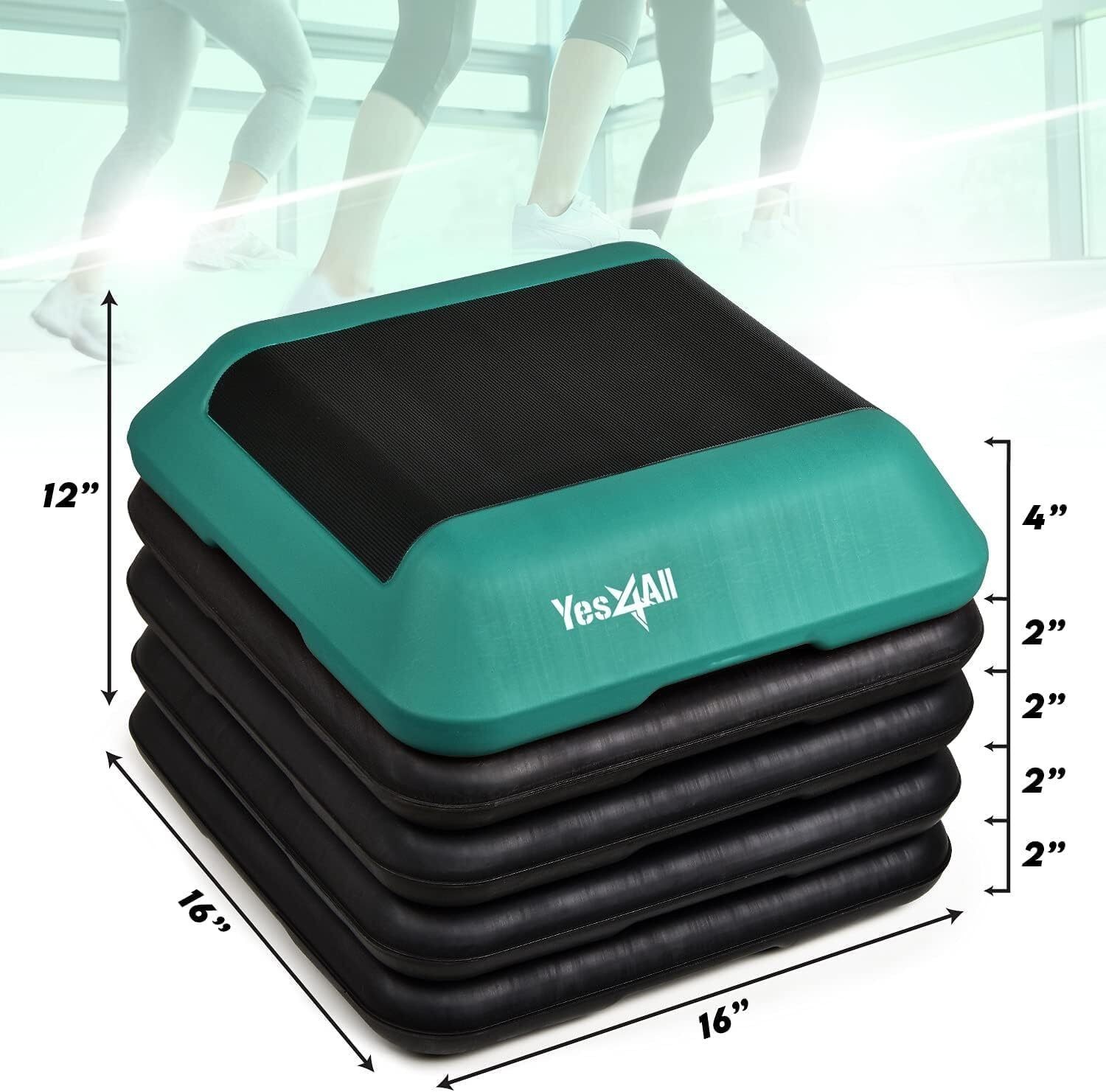16"x16" Adjustable High Step Aerobic Platform with 4 Risers Height-Adjustable