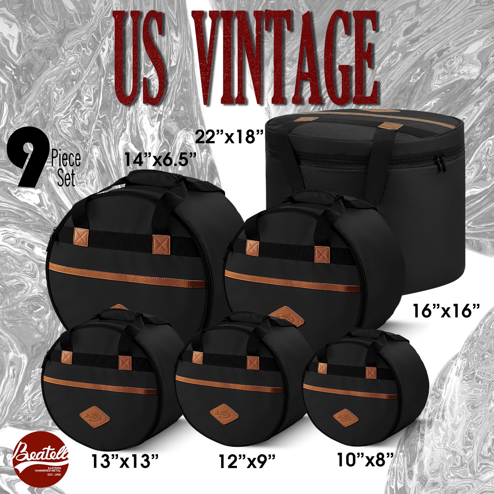 Beatello Vintage Drum Bags Set 9pcs Bass Snare Tom Cymbal Hardware Bags 4 Colors