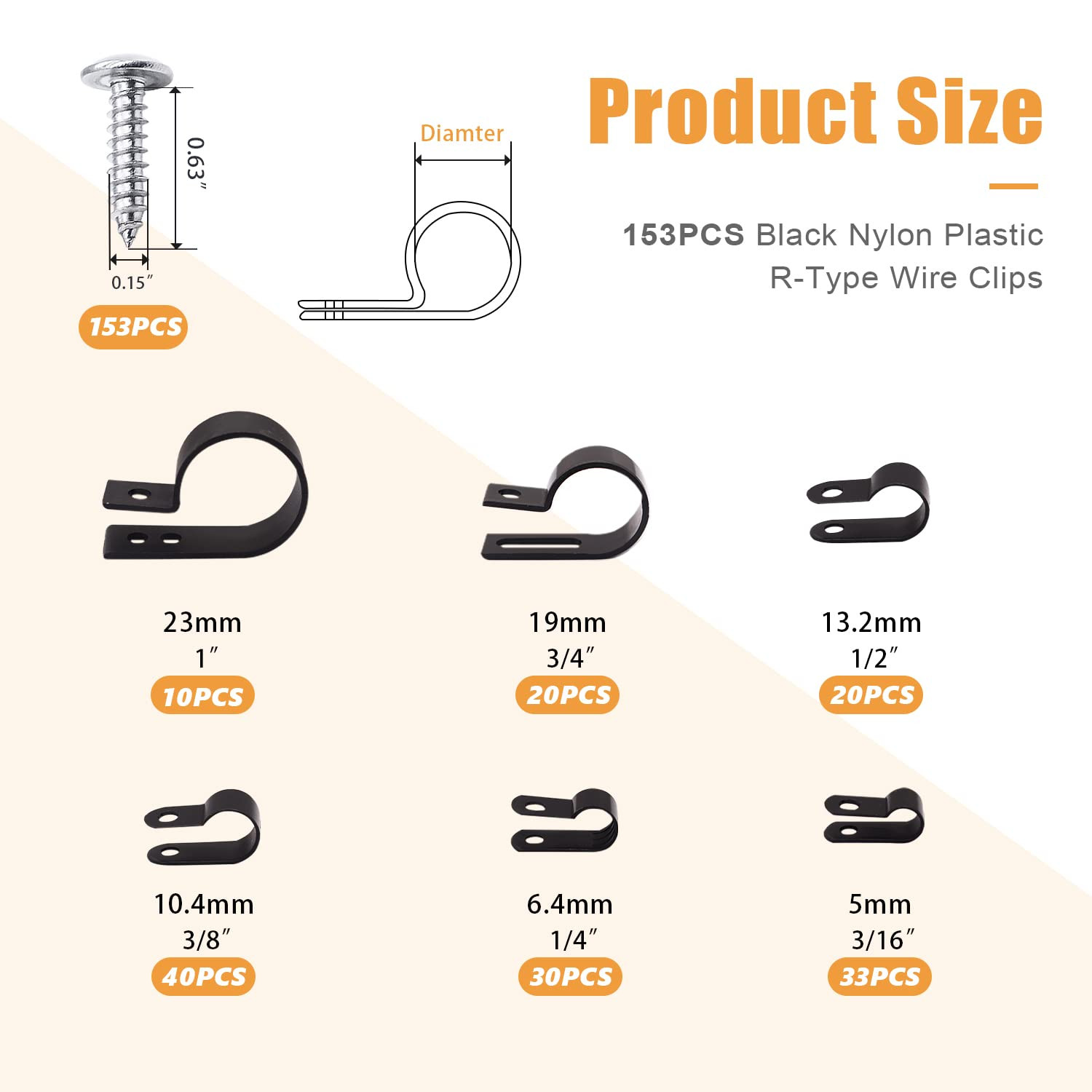 306PCS Cable Clips Wire Clips Assortment Kit Nylon Plastic R-Type Cable Clamps W