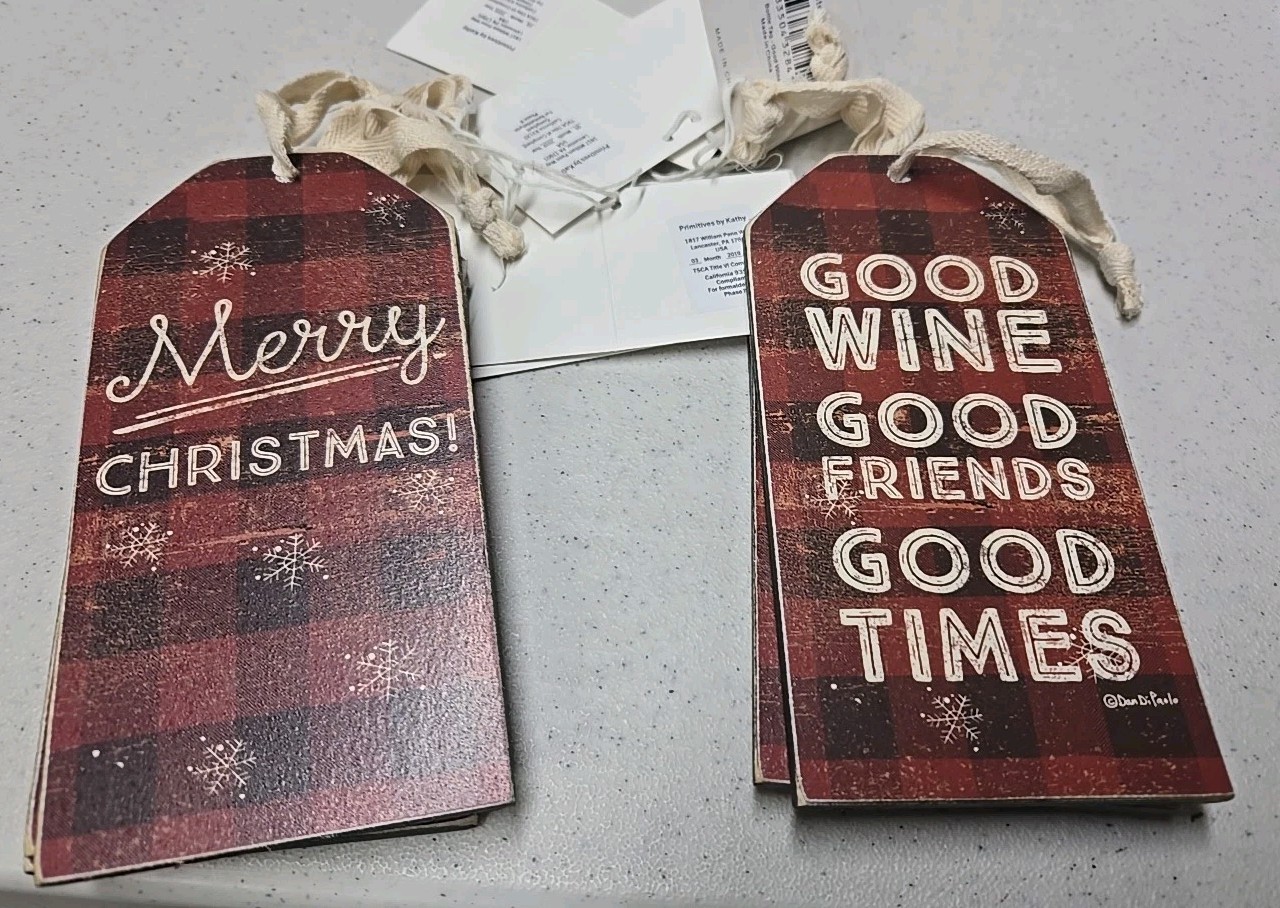 Primitives by Kathy Wine Tag Good Friends Good Wine Good Times Gift Label