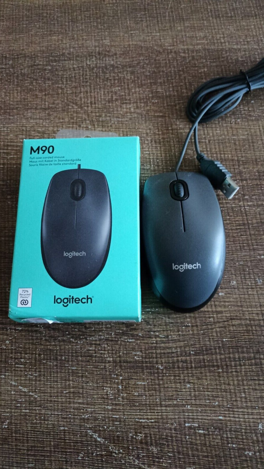 USB Mouse Wired, Black, Rubber scroller, 1 M length, Plug And Play, 3 buttons