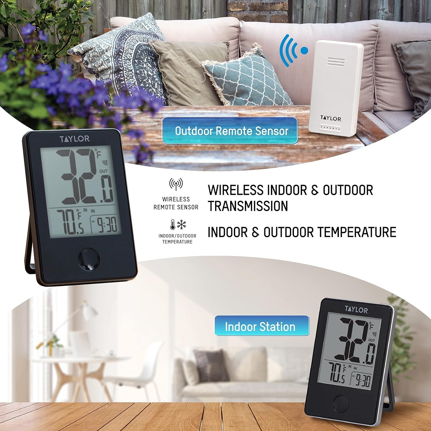 Wireless Digital Indoor Outdoor Thermometer - Black, LCD, Bluetooth