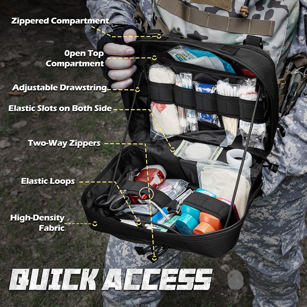 Tactical Molle Large Pouch, Water-Resistant Admin Pouch with US Flag Patch