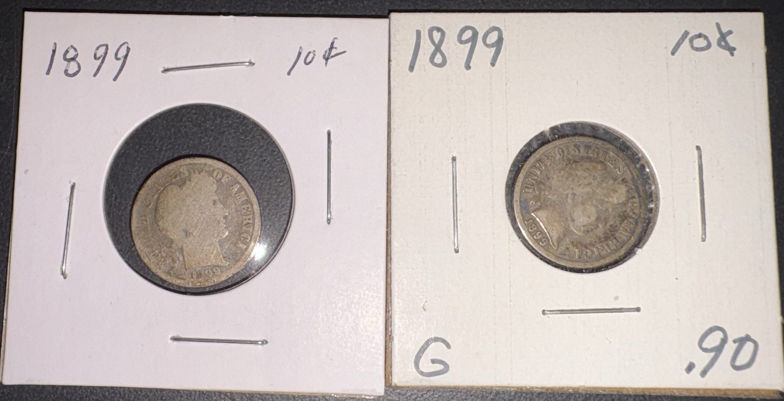1899 Philadelphia Barber  Dime 10 Cents Silver Coin Lot