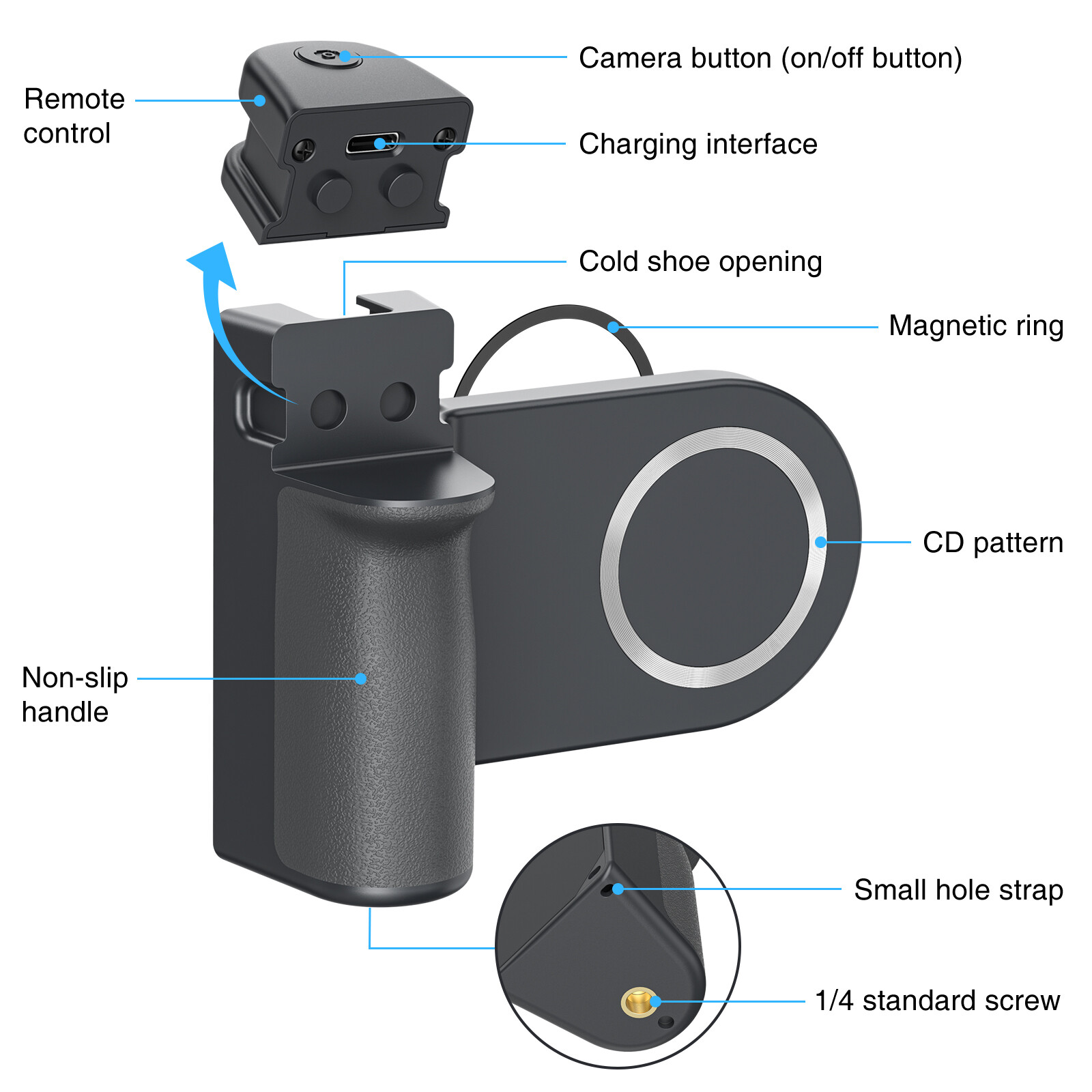 Magnetic Camera Grip for Iphone Magsafe Phone Video Shooting Handle Bluetooth Br