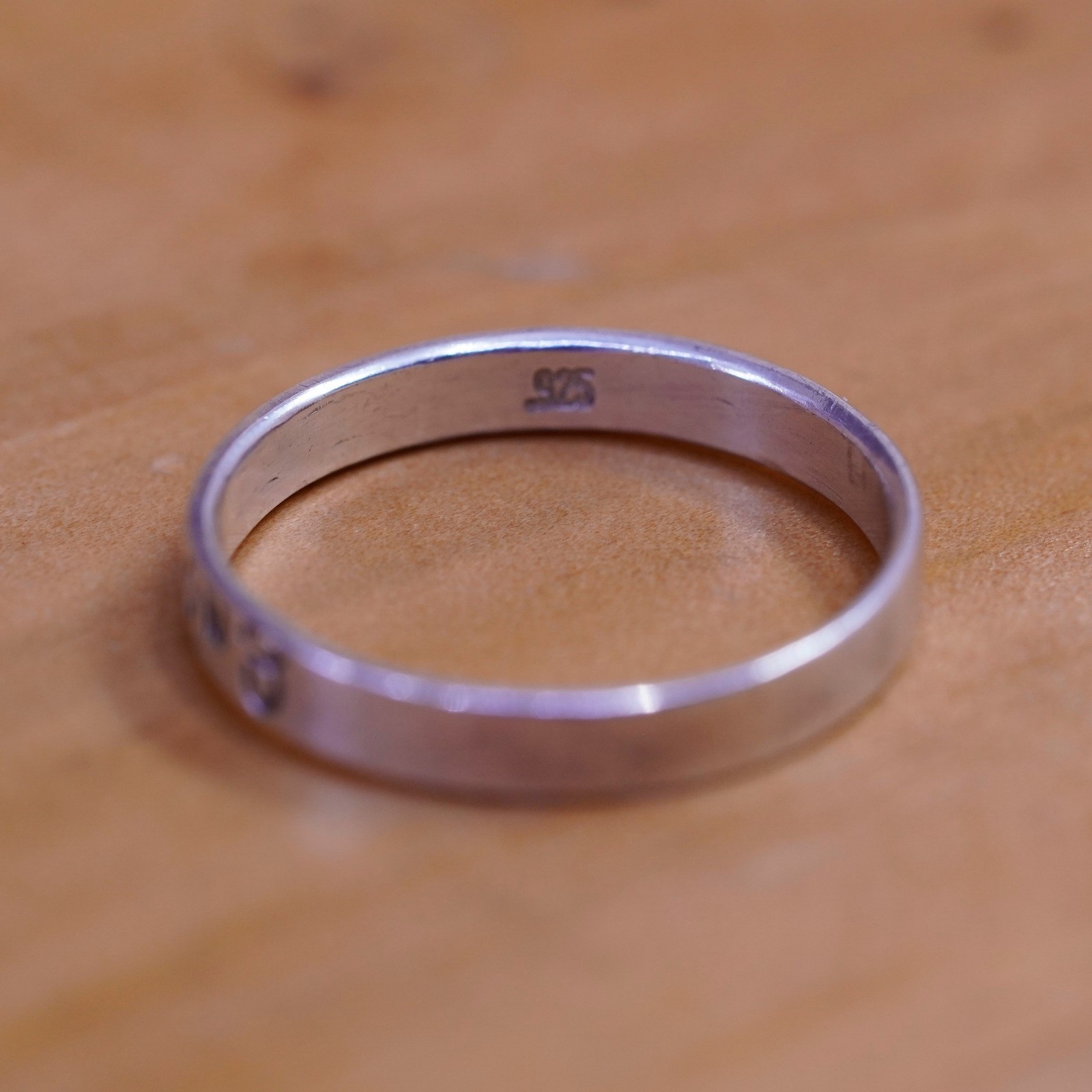 Size 7.75, Sterling silver handmade ring, 925 name “emorie” band, stackable