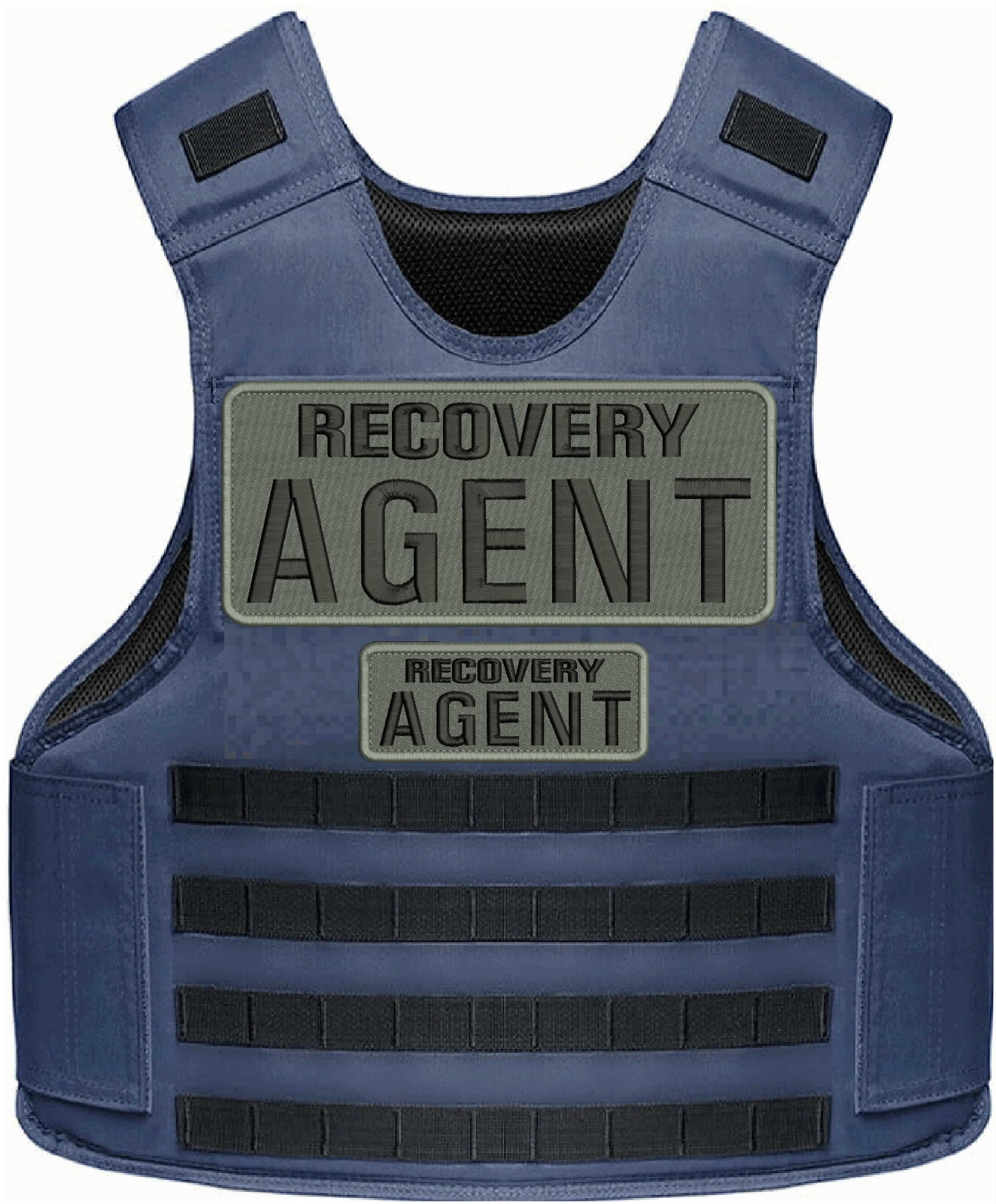 EMBROIDERY PATCHES 4X10 &2X5 VELCR@ ON BACK BLACK ON GRAY RECOVERY AGENT