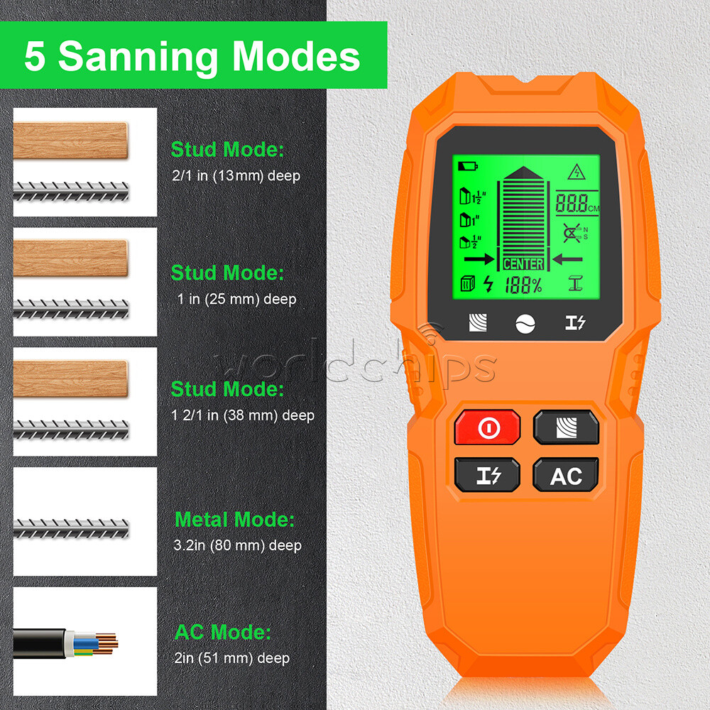 5 in 1 Digital Stud Finder Wood Metal Pipe Wire Wall Sensor Scanner Detector New