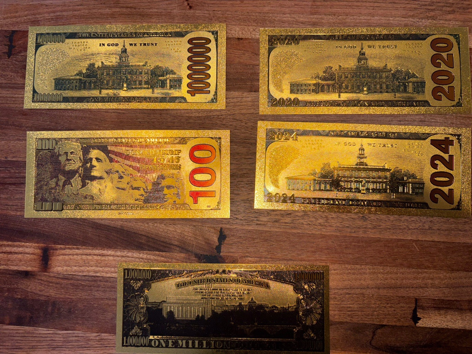 Donald Trump 24k Gold Foil Bank Note - Set of 5