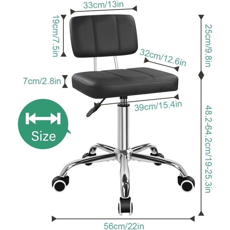 360 Swivel Rolling Stool Chair Height Adjustable Office Task Chair Easy Assembly