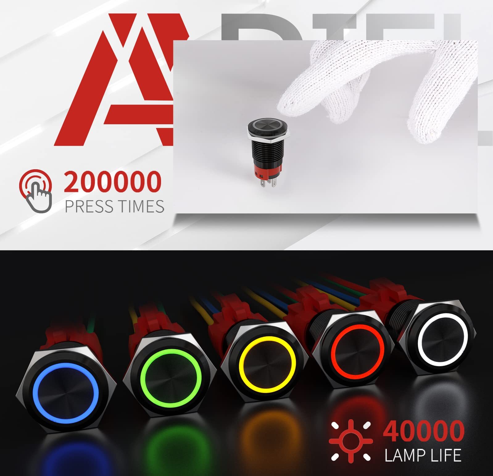 16mm Latching Push Button Switch 12V DC On Off Black Shell with LED Angel Eye