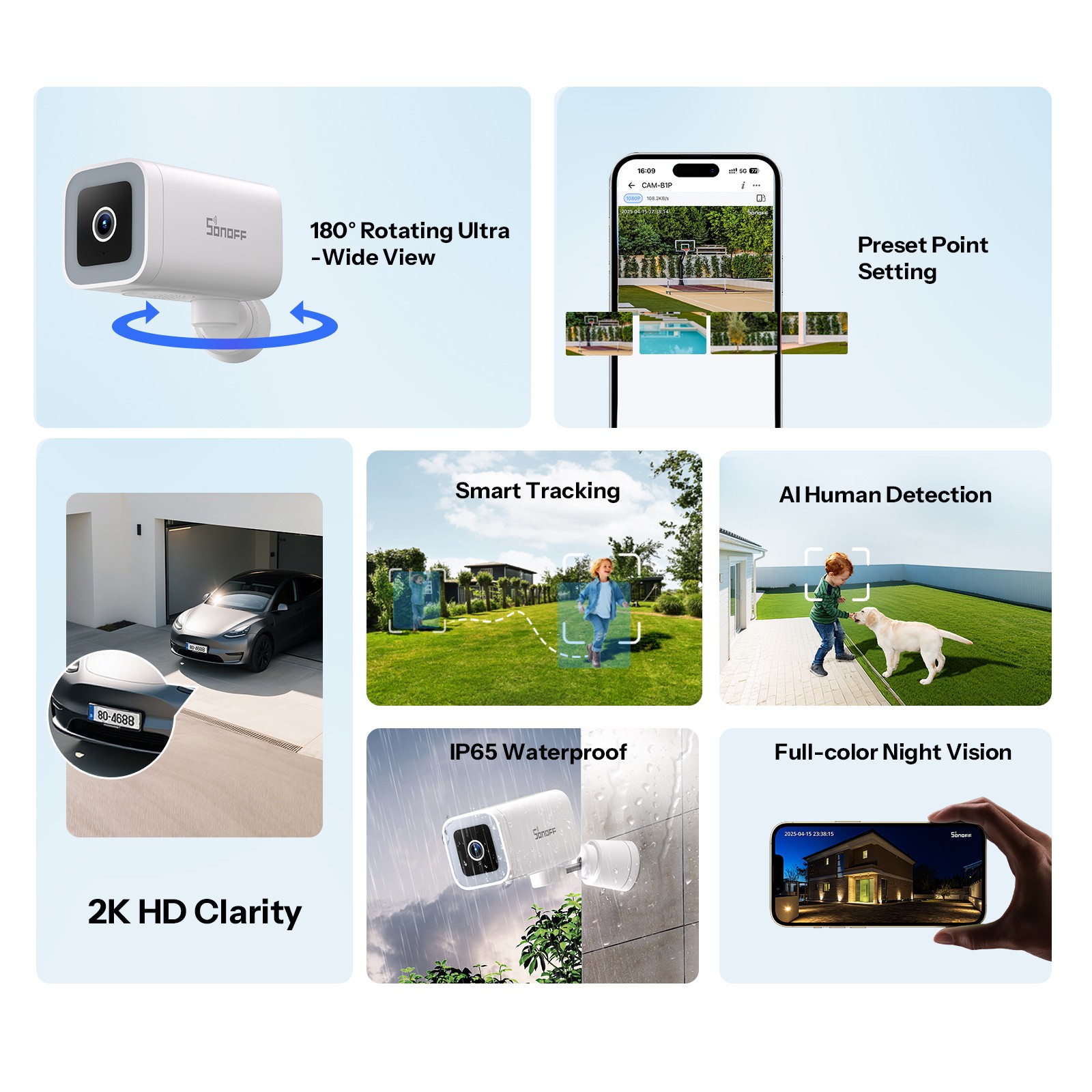SONOFF CAM-B1P Outdoor Smart Security Camera 2K HD With AI Human Detection IP65