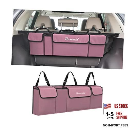 Pink Car Trunk Organizer with 4 Large Pockets - Backseat Hanging Storage