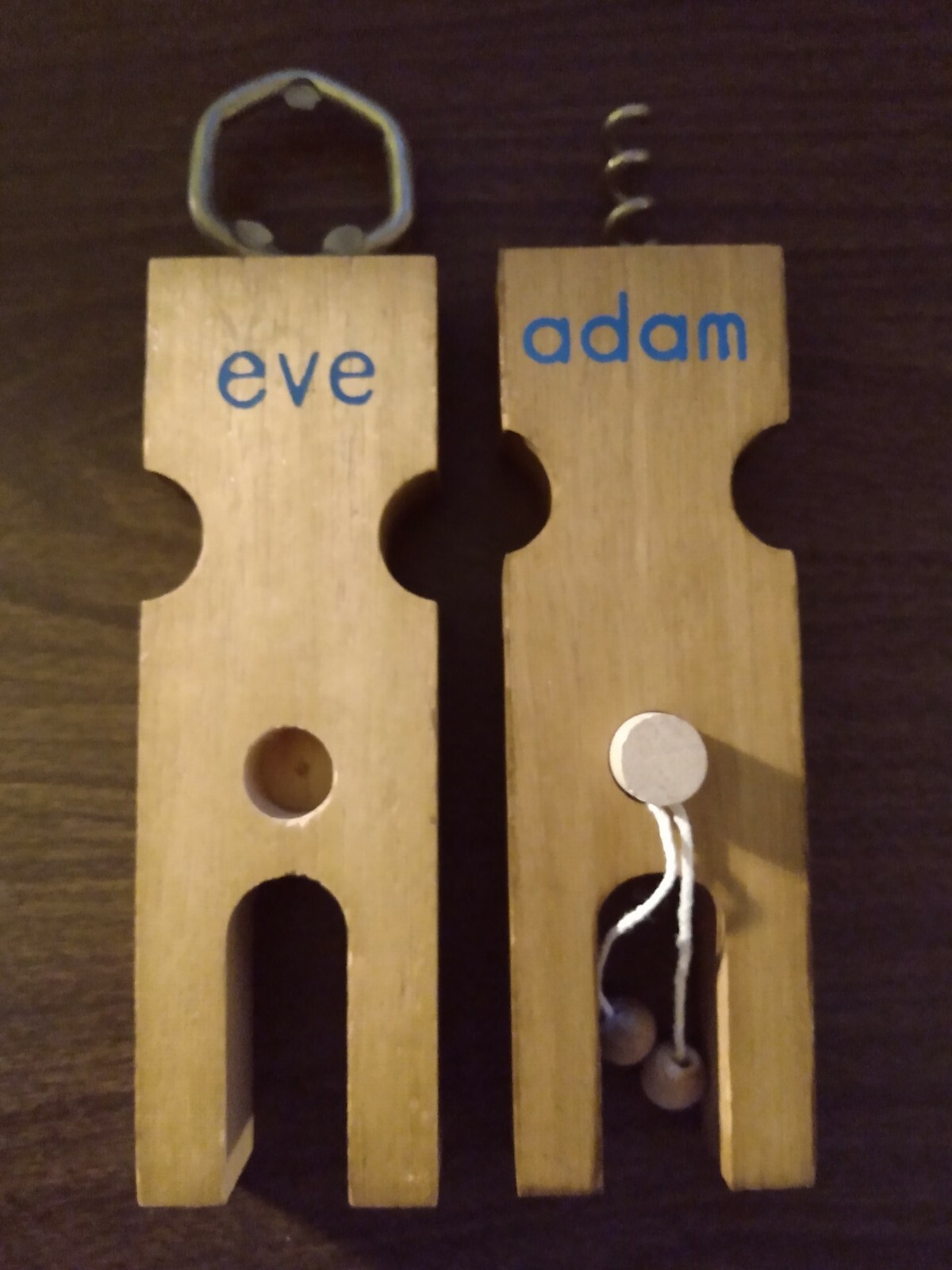 Vintage Joke Gift, Bottle Opener And Corkscrew Set, Adam& Eve 5.5"x 1 3/4", Used