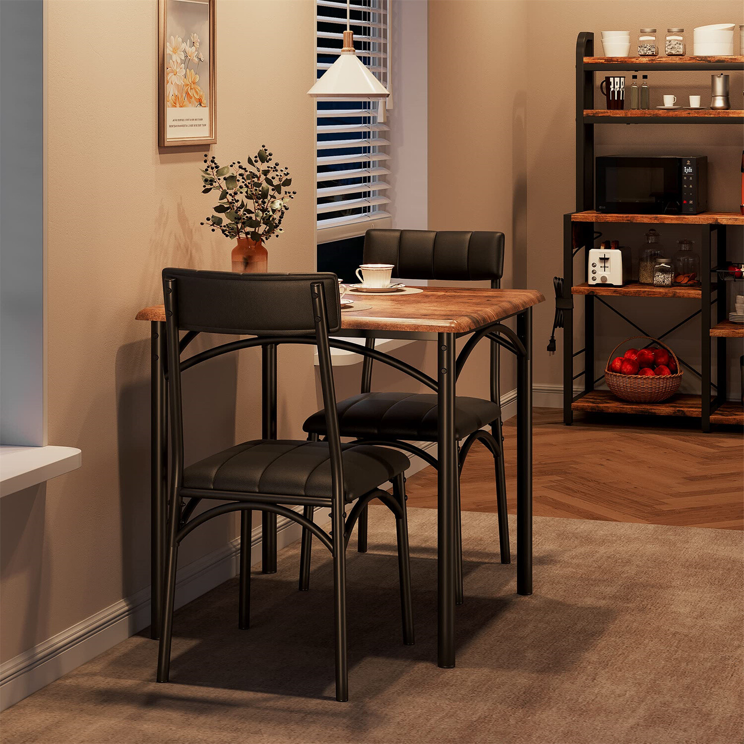 Dining Table Set Dining Room Table Set with 2 Upholstered Chairs for Small Spac
