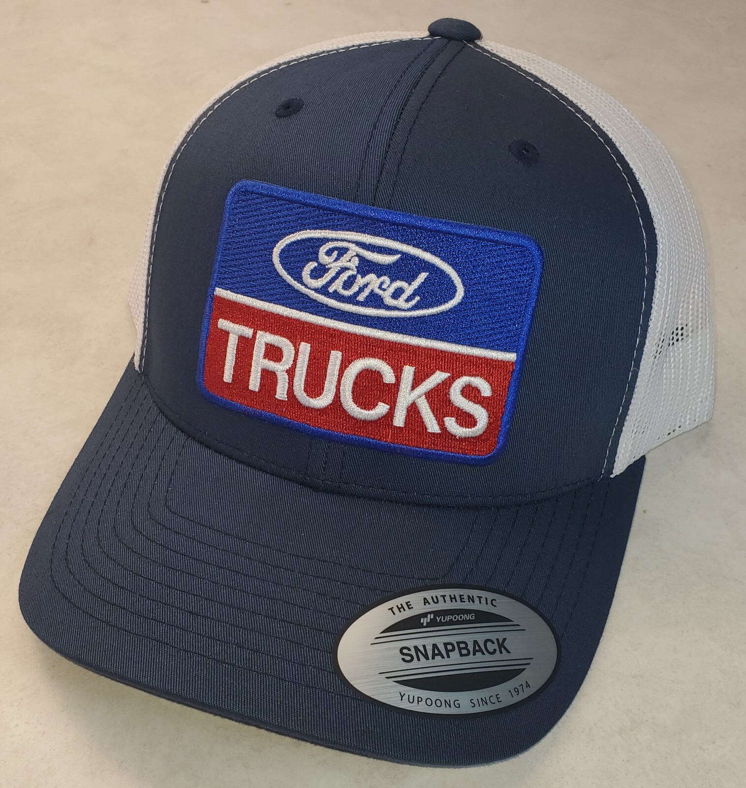 Ford Truck Patch on Yupoong 6606 Classics Trucker Hat Snapback Navy/White