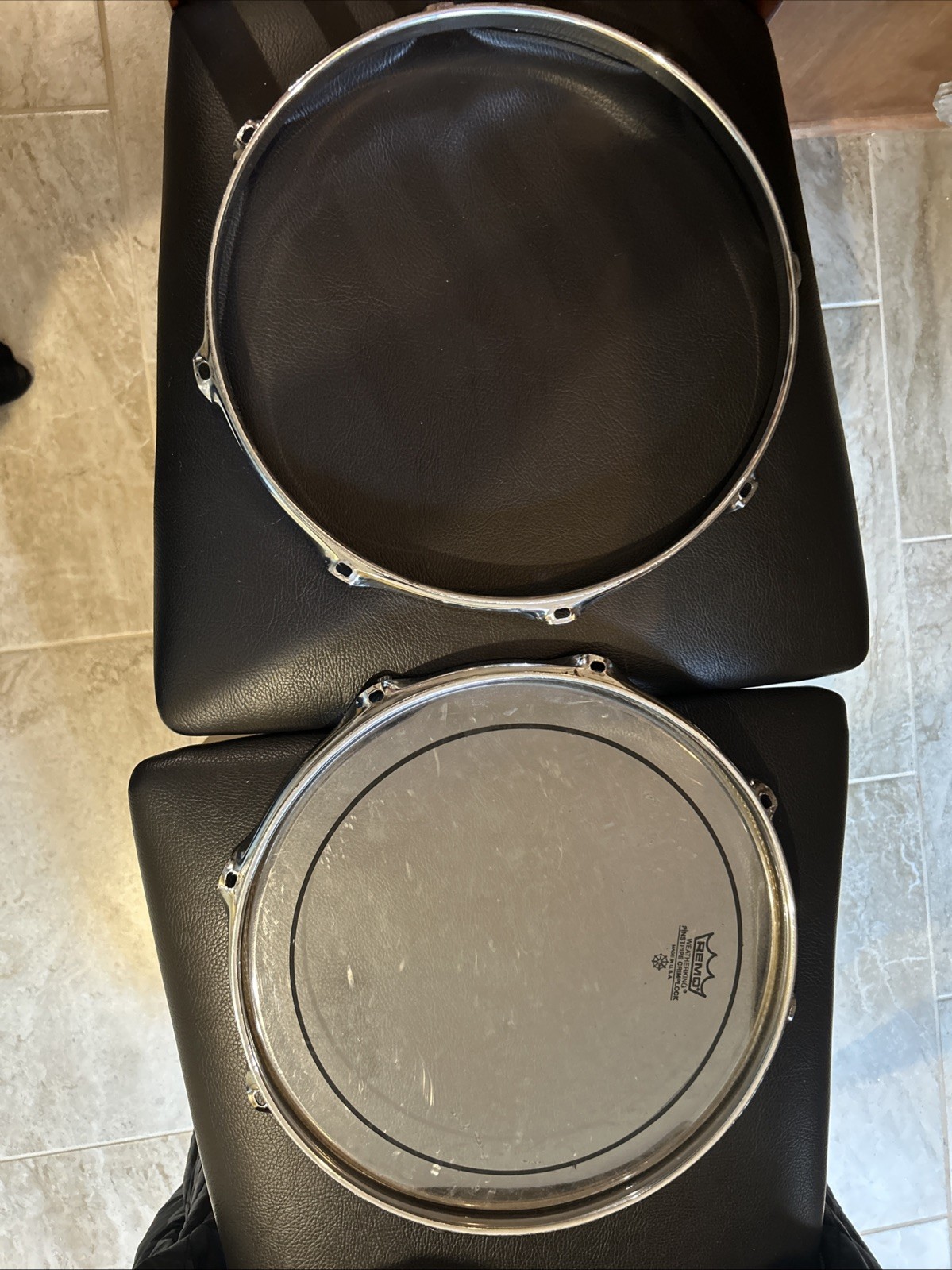 12” 8 Lug Ludwig Drum Rim Triple Flange Pair (Set of 2) Remo Pinstripe Drum Head