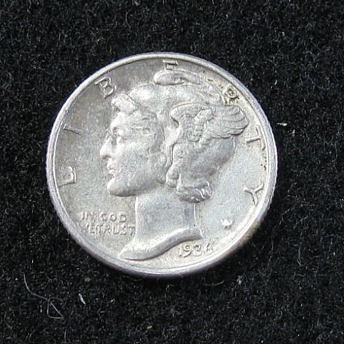 1936 P - MERCURY DIME - 10c  -  AU
