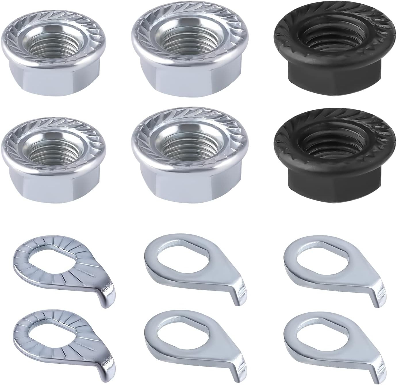12Pcs Carbon Steel Bike Wheel Flanged Axle Nut Kit, M8/M9.5/M10 Thread Sizes for
