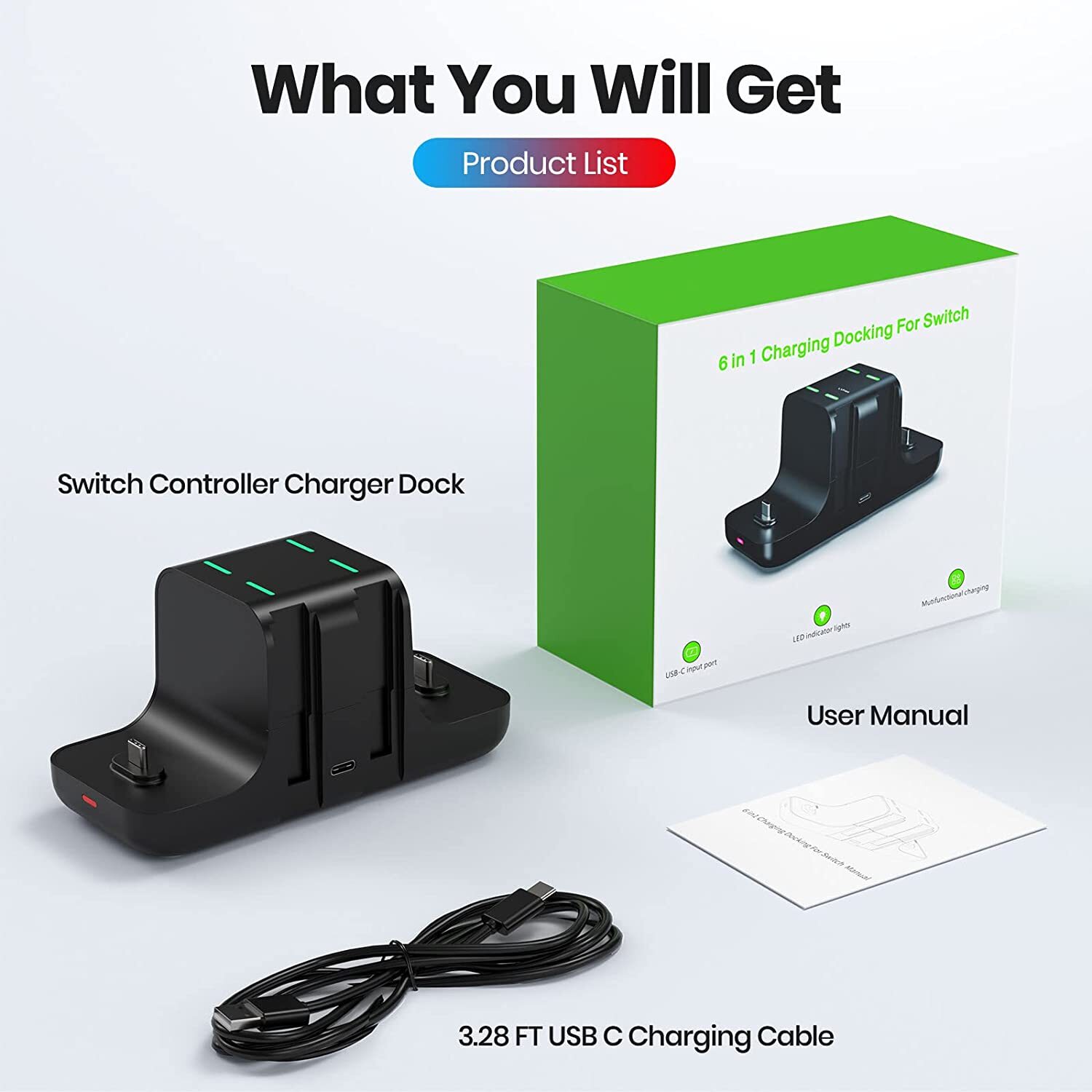 NEWDERY Controller Charger Dock For Nintendo Switch Pro Controller and Joy con